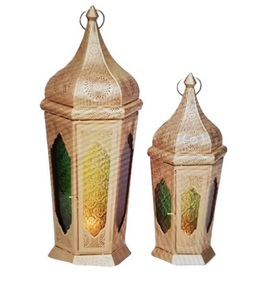 Juego de 2 piezas de farol colgante de hierro de alta calidad con acabado recubierto de polvo amarillo para decoración del hogar farolillos colgantes de Metal - Product Image 1