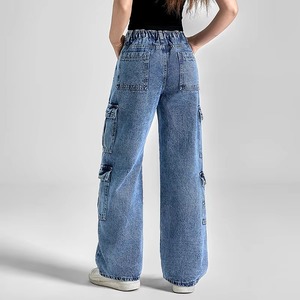 Factory OEM Women <b>Cargo</b> Women's <b>Oversized</b> Jeans Custom Straight Denim <b>Pants</b> Baggy Wide Leg Distressed Hole Jeans - Product Image 5