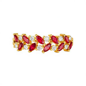 Anillo de Oro Puro de 14K con Rubí Natural Talla Marquesa y Diamantes Talla Redonda, Dos Hileras, para Regalo de Aniversario, Piedra de Nacimiento de Julio - Product Image 1