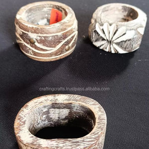 Anneaux de serviette en bois écologiques vintage en argent poli, décoration de table pour les mariages - Product Image 2