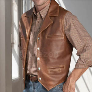 Nouveauté Gilet en cuir pour hommes Gilet en cuir véritable à séchage rapide pour hommes pour un look de cow-boy occidental - Product Image 5