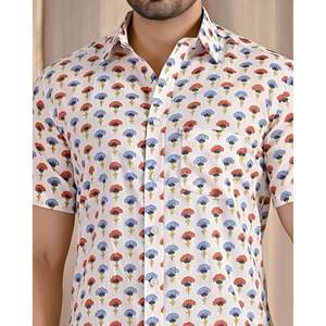 Chemise décontractée en popeline de coton blanche pour homme, imprimée, manches courtes, respirante, style western, taille XL - Product Image 2