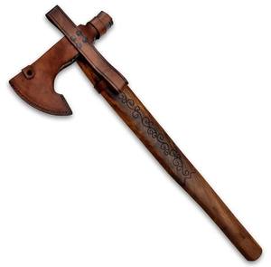 Hache Tomahawk en acier au carbone forgé à la main, style viking, hache barbue avec fourreau en cuir, manche en bois personnalisé OEM - Product Image 6