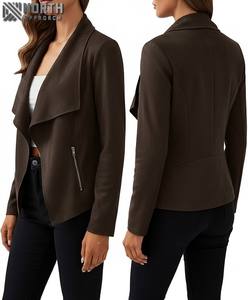 Veste en daim de chèvre pour femmes 2025 automne à manches longues fermeture éclair revers manteau court avec poches veste en cuir personnalisée dames - Product Image 6