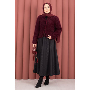 Cardigan en peluche Vera Bohemian, imprimé floral jacquard bordeaux, court, décontracté, été et automne, en cachemire et laine, à nouer devant - Product Image 5