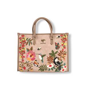 Bolso Tote de Mujer Estilo Bohemio en Cuero Vegano Beige y Terciopelo con Cierre de Broches Bordados para Uso Diario en Todas las Estaciones - Product Image 1