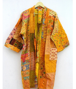 Indian Handmade Silk Sari Kantha Kimono Vintage Jacket for Women Patchwork Robe <b>Night</b> Maxi <b>Dress</b> Cotton Robes Ethnic Wear - Product Image 5