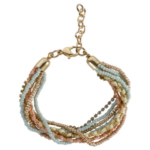 กำไลข้อมือแบบเปิดปรับได้สำหรับทุกเพศสร้อยข้อมือไข่มุกและลูกปัดสีทองเมทัลลิกที่เรียบและเรียบง่าย - Product Image 1