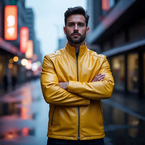 เสื้อโค้ทหนังแท้สำหรับผู้ชาย, เสื้อโค้ทหนังวัวแท้ติดซิปปกตั้งไซส์ใหญ่พิเศษเสื้อโค้ทขี่มอเตอร์ไซค์ - Product Image 5