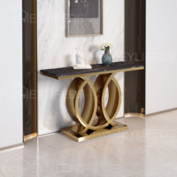 Table console avec plateau en marbre, fournisseur en gros, base métallique, mobilier de couloir pour les acheteurs de projets