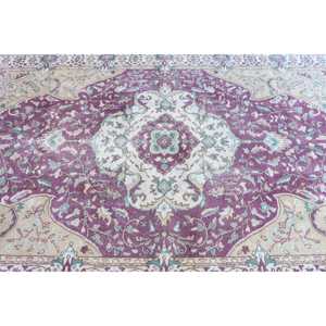 Tapis turc en laine écologique 6,6x10 pieds, grand tapis traditionnel vintage, patchwork violet, avec envers en latex - Product Image 4