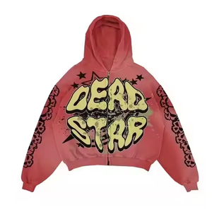 Térmica 100% algodón Streetwear sudaderas con capucha Puff impresión Ácido lavado Rhinestone de gran tamaño Unisex personalizado hombres sudaderas con capucha de Pakistán - Product Image 4