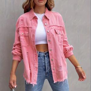 Vestes en jean unies décontractées pour femmes respirantes confortables avec manches longues coupe régulière pour adultes taille hiver coton remplissage - Product Image 2