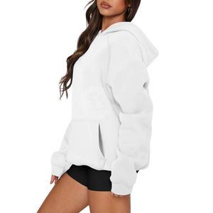 Sudadera con Capucha Blanca Minimalista de Hombros Caídos para Mujer, Sudadera de Felpa con Aspecto Limpio, Sudadera Lisa con Logotipo Personalizado, Sudadera Holgada de Estilo Estético - Product Image 3
