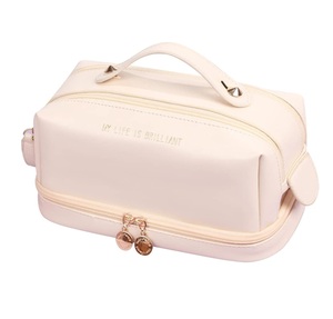 Women's <b>Large</b> Capacity Light Pink <b>Makeup</b> <b>Bag</b> Portable Cosmetic <b>Bag</b> with Multiple Pockets and Handle for Traveling or Daily Use - Product Image 3