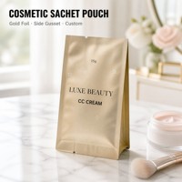 Pochette à soufflets latéraux en feuille d'or, sachet cosmétique, sac d'emballage 15g, pochette en aluminium et nylon pour crème, impression par gravure, OEM ODM