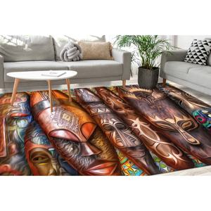 Tapis imprimé : motif de masque africain pour la décoration moderne de la maison, tapis doux non tissé - Product Image 1