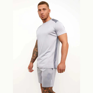 GYM ACTIVE Custom Men's Oversized Polyester Breathable <b>Knitted</b> Solid Pattern Casual Summer 2-Piece Lounge Wear T-Shirt <b>Set</b> - Product Image 2