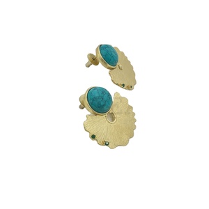 Grandes boucles d'oreilles clous en agate turquoise plaquées or, design chrétien, pour anniversaire de mariage féminin - Product Image 2