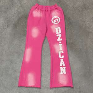 Pantalon évasé pour homme en coton lourd 300 g/m², délavé à l'eau de Javel, effet vieilli, avec dentelle personnalisée, peint et brodé, pour l'hiver - Product Image 1