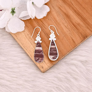 Malinga Jaspe Poire Pierre Précieuse Fait Main Designer Laiton Argent Plaqué Dangler Boucle D'oreille Cadeau D'anniversaire Pour Elle Boucle D'oreille En Laiton - Product Image 6