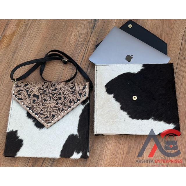 Full Protection Hand Tooled Laptop Sleeve 13.3 14 15.6 Inch Shoulder Bag Cowhide Business Laptop Sleeve Case Travel-Style Office