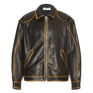 Blouson bombardier vintage en cuir avec logo personnalisé pour hommes toile à col montant hiver Letterman Baseball Style brodé sur mesure - Product Image 6