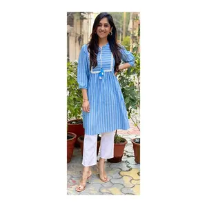 Purchase Western Style 100% Pure Cotton Kurti With Pant Beautiful Tassel Design At Cheap Price for women and girls
