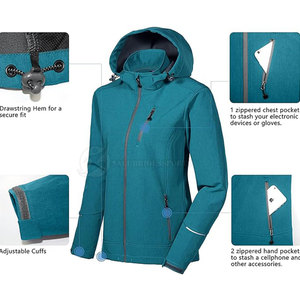 Vestes Softshell pour femmes fabriquées au Pakistan, vêtements d'extérieur respirants, imperméables, coupe-vent, écologiques, doublure en microfibre à capuche - Product Image 4