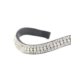 English Bridle Clear 3 Row Crystal Wave Shape Brow Band <b>Black</b> Soft Leather Horse Attachment Indian Suppliers Ashmira Equestrian - Product Image 1