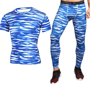 Ensembles de fitness et de compression à séchage rapide pour hommes, collants respirants avec caractéristique imperméable, vêtements de fitness à motif solide - Product Image 1
