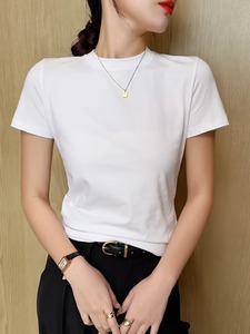 เสื้อยืดแขนสั้นสำหรับผู้หญิงระบายอากาศเสื้อผ้าผู้หญิงแบบบางเสื้อธรรมดาเข้ารูปสำหรับฤดูร้อนเสื้อยืดผ้าฝ้าย2025เสื้อยืดลำลองคอกลมสำหรับผู้หญิง - Product Image 6