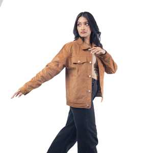 Women's Corduroy <b>Jacket</b> Brown Full Sleeve Turn-down Collar Utility Style Autumn Wear Cotton Single Breasted - Product Image 2
