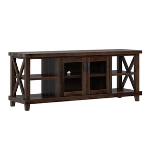 Farmhouse Style Walnut Wood Convertible <b>TV</b> <b>Stand</b> with Glass Doors Modern Design for Living Room - Product Image 1