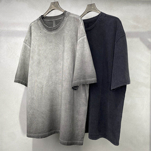 เสื้อยืดคอกลมเปิดไหล่สำหรับผู้ชายเสื้อยืดแบบหนาล้างโลโก้ได้ตามต้องการ - Product Image 6