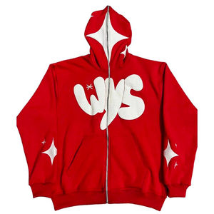 Fabricante de peso pesado 400 Gsm 100% algodón hombres de gran tamaño Puff estampado Zip Up sudaderas con capucha cara cubierta cremallera Sudadera con capucha - Product Image 5