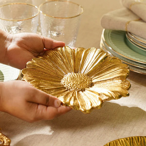 Elegant Gold Floral <b>Platter</b> Luxury Design for Serving and Display Handcrafted Gold Serving <b>Platter</b> - Product Image 1