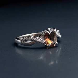 Luna Smoky <b>Quartz</b> Oval Cut Clear Luxury Premium Sterling Silver Engagement <b>Ring</b> Unique Faceted Wedding Anniversary Birthday Gift - Product Image 4