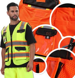 Chaleco reflectante de malla de poliéster 130GSM de alta visibilidad personalizado con logotipo, ropa de trabajo de seguridad transpirable ligera para ingenieros - Product Image 6