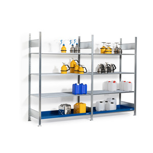 Scaffale per piccoli contenitori di sostanze pericolose, Campo Base, 3 ripiani a griglia, vasca di raccolta verniciata, 1360x437 - Product Image 3