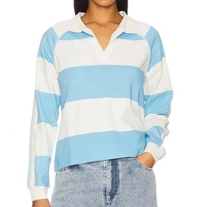 เสื้อโปโลแบบสั้นสำหรับผู้หญิงเสื้อโปโลแขนพิมพ์ลายทางปักลายทางแบบลำลองสไตล์สตรีทเสื้อ2026 - Product Image 4