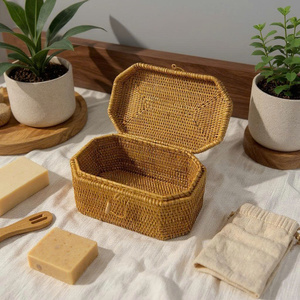 Vietnam Rattan Outdoor Storage Box Octagonal <b>Tea</b> <b>Set</b> Picnic Storage Bin for Travel Wicker Picnic box for Camping Summer Outdoor - Product Image 3