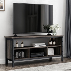 Industrial Rustic <b>TV</b> <b>Stand</b> Media Console with Open Shelves, Wood Look Top and Metal Frame for Living Room - Product Image 4