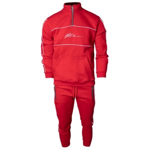 Ensemble de survêtement rouge pour homme, haut à col zippé, pantalon de jogging, vêtements de sport athlétiques, tenue d'entraînement en coton, unisexe - Product Image 1