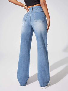 Nuevos Jeans de Mezclilla para Mujer, Estilo Vintage, Cintura Media, Verano, Ajuste Regular, Transpirables, Ecológicos, de Secado Rápido, Rotos, Largos - Product Image 2