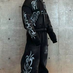 Conjunto Deportivo Holgado con Capucha y Cremallera Completa, Bolsillos Laterales, Estilo Vintage Desteñido, Estampado Gráfico, para Hombre - Product Image 5