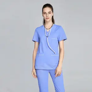 Uniforme médical en denim élégant en gros, blouses d'infirmière et de médecin avec poches, respirant, confortable, unisexe, logo personnalisé - Product Image 2