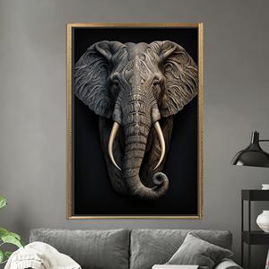 Toile d'art élégante avec éléphant africain, imprimé tribal pour une décoration audacieuse, TOILE ENCARTÉCHÉE DANS UN CADRE DORÉ - Product Image 1