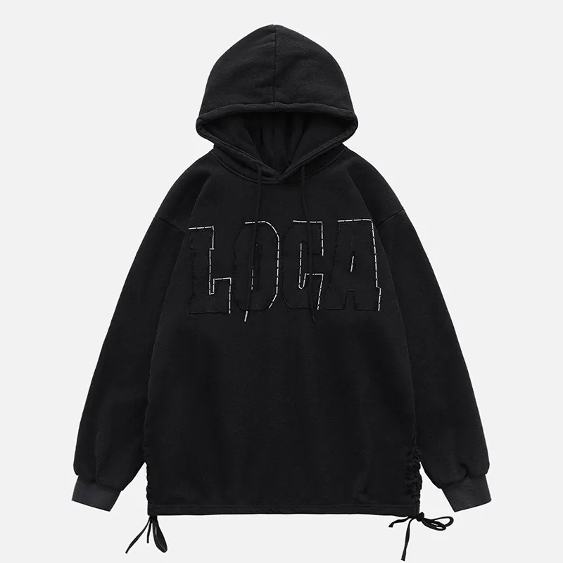 Custom Fashion High Quality 100% Cotton Street Wear Hoodie Hem Drawstring Letter Patches Hoodies Oversized Pullover Men Hoodies