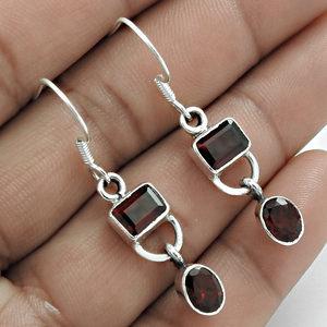 ต่างหูโกเมนสีแดงธรรมชาติสำหรับผู้หญิงเครื่องประดับทำด้วยมือดีไซน์ทันสมัย925เงินสเตอร์ลิง - Product Image 3